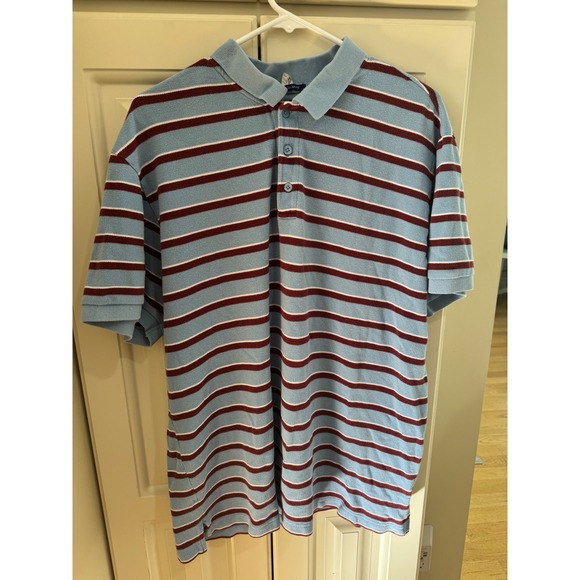 Old Navy XL Striped Polo Shirt Mens Blue Burgundy Short Sleeve Casual Top - Picture 1 of 9